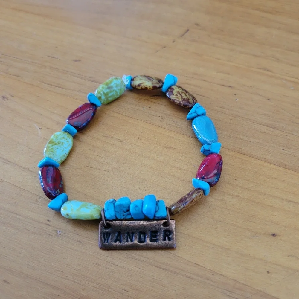 Boho Turquoise Mookaite Red Creek Jasper Bracelet Wander Charm Gemstone Bead